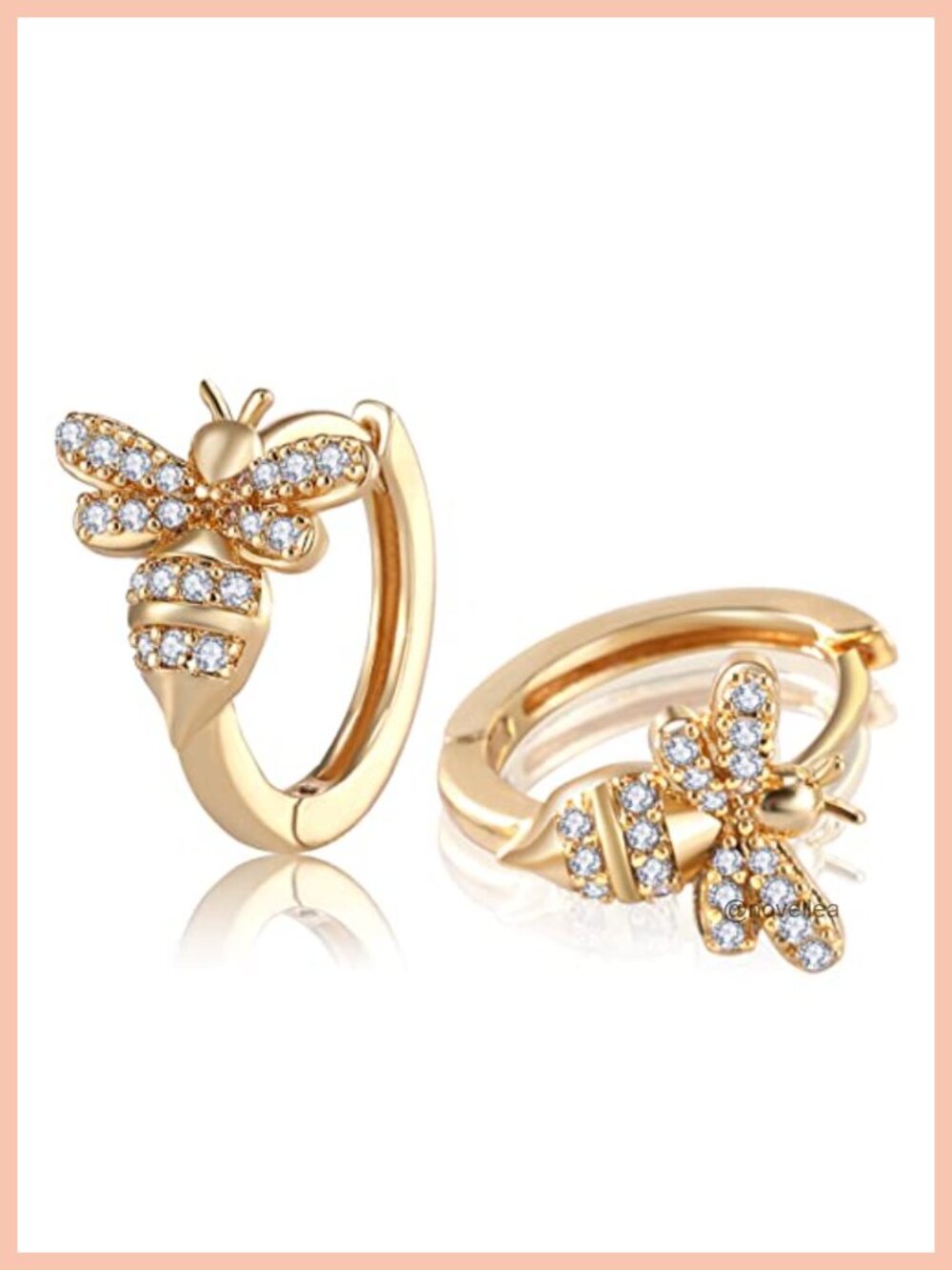 18K Gold Plated Bee Hoop Earrings Hypoallergenic CZ Stud Women